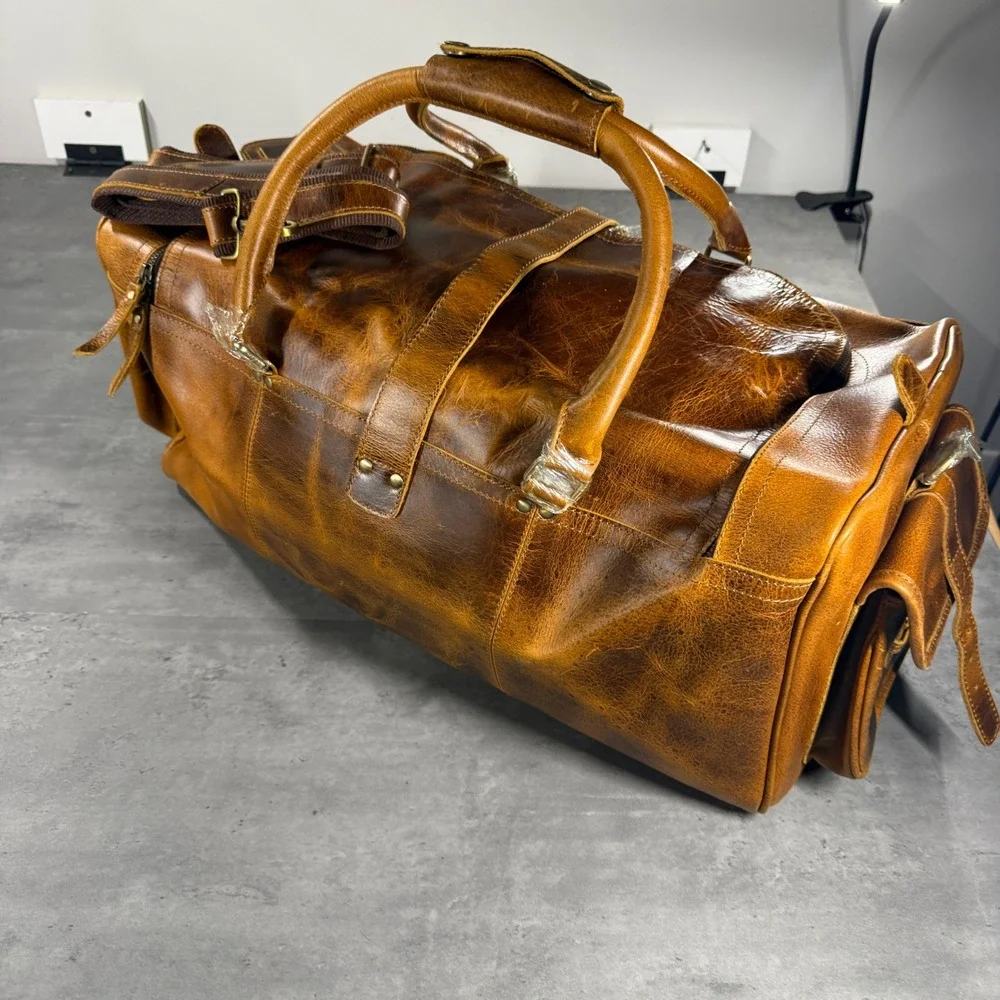 Denver Leather Craft Duffle Bag Large Brown Distressed Travel Weekend Luggage